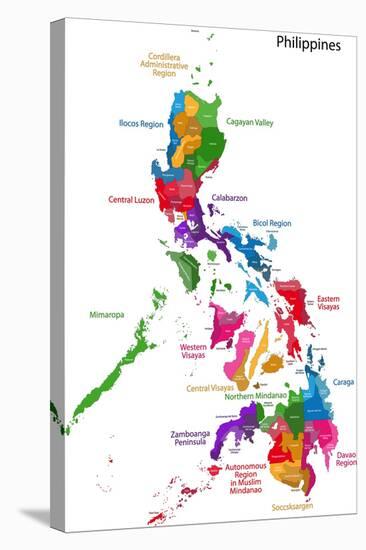 Map of Republic of the Philippines with Eighty Provinces-Volina-Stretched Canvas