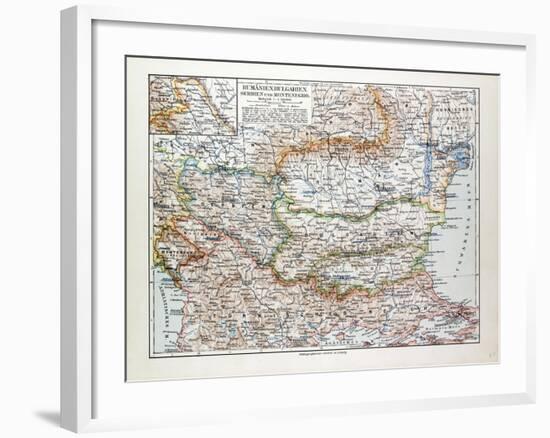 Map of Romania Serbia Bulgaria Montenegro 1899-null-Framed Giclee Print