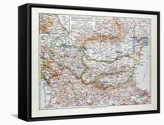 Map of Romania Serbia Bulgaria Montenegro 1899-null-Framed Stretched Canvas