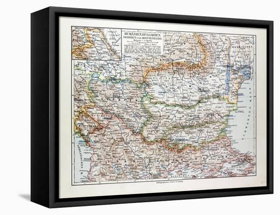 Map of Romania Serbia Bulgaria Montenegro 1899-null-Framed Stretched Canvas