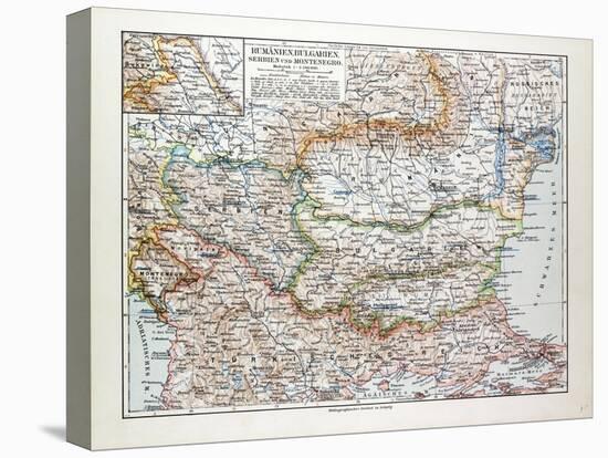 Map of Romania Serbia Bulgaria Montenegro 1899-null-Stretched Canvas