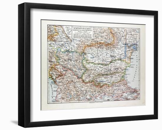 Map of Romania Serbia Bulgaria Montenegro 1899-null-Framed Giclee Print