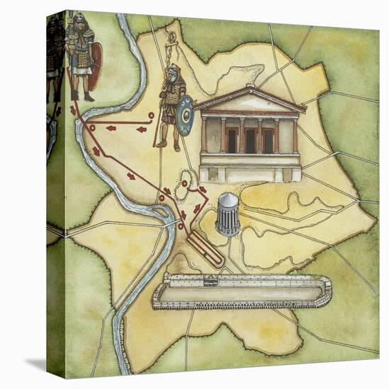 Map of Rome: Camp, Temple of Vesta, Circus Maximus, Capitoline Hill and the Temple of Jupiter-null-Stretched Canvas