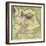 Map of Rome: Camp, Temple of Vesta, Circus Maximus, Capitoline Hill and the Temple of Jupiter-null-Framed Premium Giclee Print