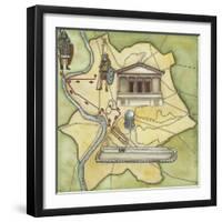 Map of Rome: Camp, Temple of Vesta, Circus Maximus, Capitoline Hill and the Temple of Jupiter-null-Framed Premium Giclee Print