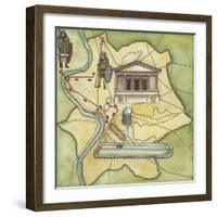 Map of Rome: Camp, Temple of Vesta, Circus Maximus, Capitoline Hill and the Temple of Jupiter-null-Framed Giclee Print