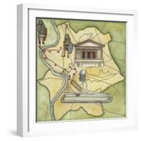 Map of Rome: Camp, Temple of Vesta, Circus Maximus, Capitoline Hill and the Temple of Jupiter-null-Framed Giclee Print