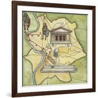 Map of Rome: Camp, Temple of Vesta, Circus Maximus, Capitoline Hill and the Temple of Jupiter-null-Framed Giclee Print