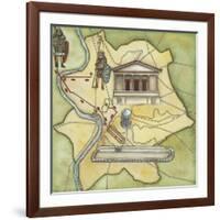 Map of Rome: Camp, Temple of Vesta, Circus Maximus, Capitoline Hill and the Temple of Jupiter-null-Framed Giclee Print
