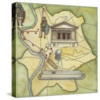 Map of Rome: Camp, Temple of Vesta, Circus Maximus, Capitoline Hill and the Temple of Jupiter-null-Stretched Canvas