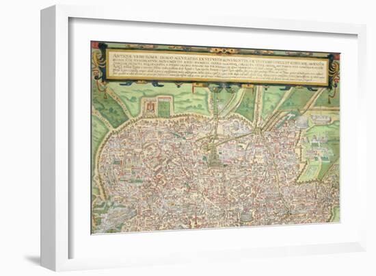 Map of Rome, from "Civitates Orbis Terrarum" by Georg Braun and Frans Hogenberg circa 1572-1617-Joris Hoefnagel-Framed Giclee Print