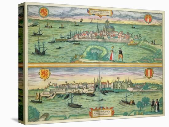 Map of Rotterdam and Gouda, from "Civitates Orbis Terrarum"-Joris Hoefnagel-Stretched Canvas