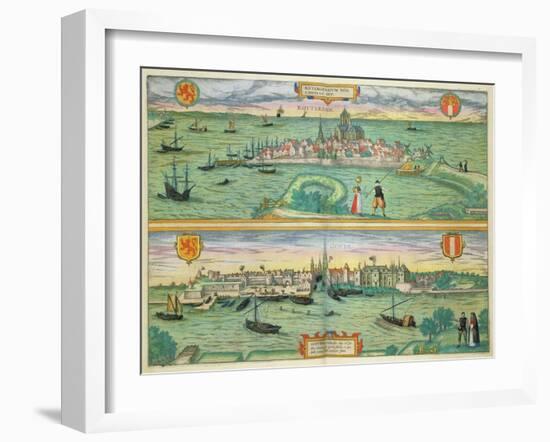 Map of Rotterdam and Gouda, from "Civitates Orbis Terrarum"-Joris Hoefnagel-Framed Giclee Print