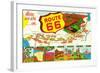 Map of Route 66 from Los Angeles to Chicago-Lantern Press-Framed Art Print