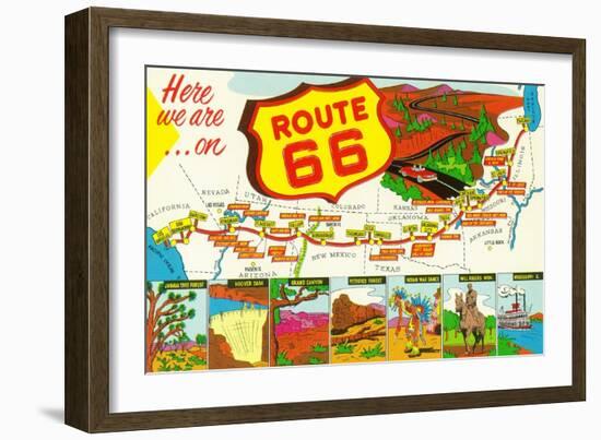 Map of Route 66 from Los Angeles to Chicago-Lantern Press-Framed Art Print