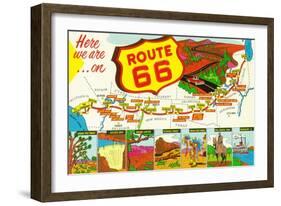 Map of Route 66 from Los Angeles to Chicago-Lantern Press-Framed Art Print