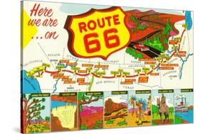 Map of Route 66 from Los Angeles to Chicago-Lantern Press-Stretched Canvas