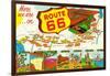 Map of Route 66 from Los Angeles to Chicago-Lantern Press-Framed Art Print