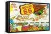 Map of Route 66 from Los Angeles to Chicago-Lantern Press-Framed Stretched Canvas