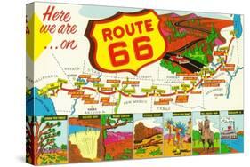 Map of Route 66 from Los Angeles to Chicago-Lantern Press-Stretched Canvas