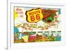Map of Route 66 from Los Angeles to Chicago-Lantern Press-Framed Premium Giclee Print