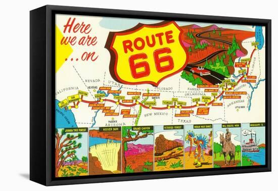Map of Route 66 from Los Angeles to Chicago-Lantern Press-Framed Stretched Canvas