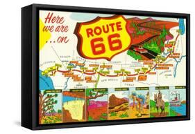 Map of Route 66 from Los Angeles to Chicago-Lantern Press-Framed Stretched Canvas