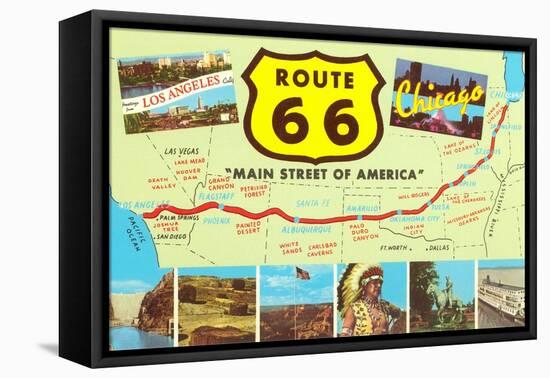 Map of Route 66-null-Framed Stretched Canvas