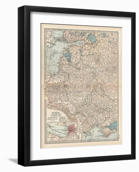 Map of Russia, Western and Southern Part. Inset of St. Petersburg and Environs-Encyclopaedia Britannica-Framed Art Print