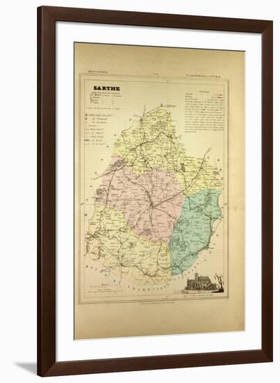 Map of Sarthe France-null-Framed Premium Giclee Print