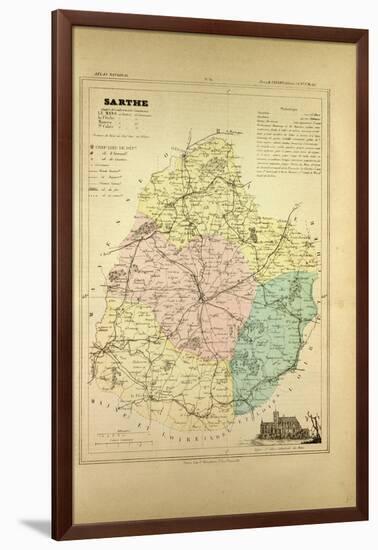 Map of Sarthe France-null-Framed Giclee Print