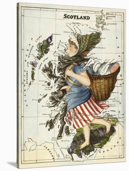 Map Of Scotland As a Woman Carrying a Basket Of Fish.-Lilian Lancaster-Stretched Canvas