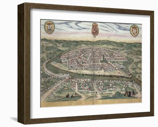 Map of Seville, from Civitates Orbis Terrarum by Georg Braun-Joris Hoefnagel-Framed Giclee Print