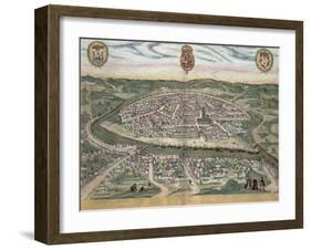 Map of Seville, from Civitates Orbis Terrarum by Georg Braun-Joris Hoefnagel-Framed Giclee Print