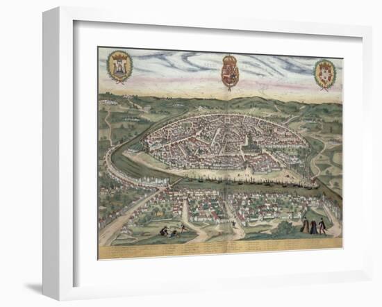 Map of Seville, from Civitates Orbis Terrarum by Georg Braun-Joris Hoefnagel-Framed Giclee Print