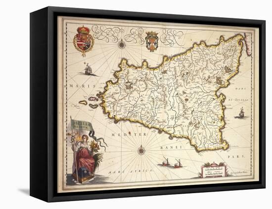 Map of Sicily Region, by Joan Blaeu-null-Framed Stretched Canvas