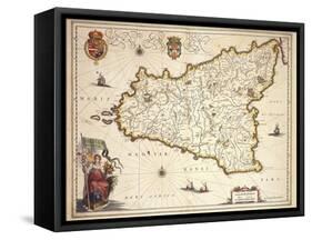 Map of Sicily Region, by Joan Blaeu-null-Framed Stretched Canvas