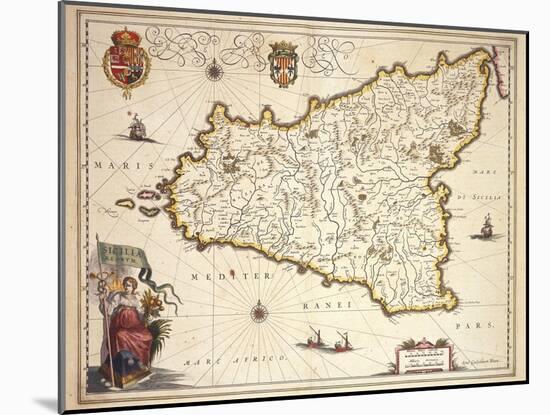 Map of Sicily Region, by Joan Blaeu-null-Mounted Giclee Print