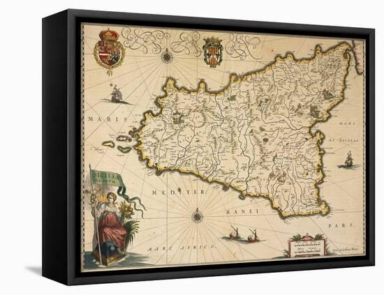 Map of Sicily-Willem Janszoon Blaeu-Framed Stretched Canvas