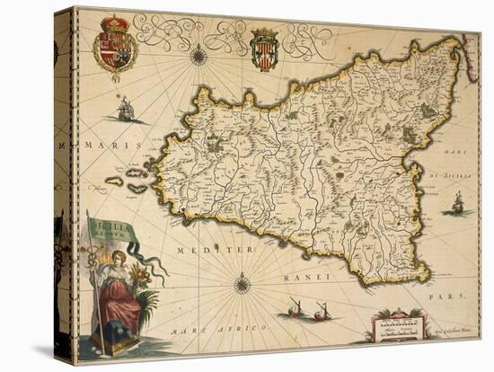 Map of Sicily-Willem Janszoon Blaeu-Stretched Canvas