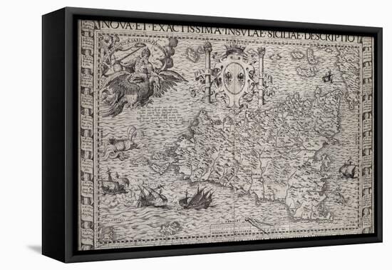 Map Of Sicily-Paul de la Houe-Framed Stretched Canvas