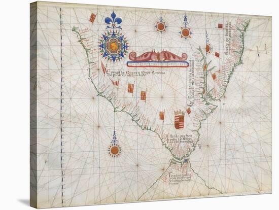 Map of South America and Strait of Magellan from Luis Lazaro's World Atlas, 1563-null-Stretched Canvas