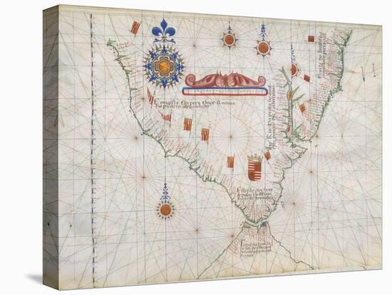 Map of South America and Strait of Magellan from Luis Lazaro's World Atlas, 1563-null-Stretched Canvas