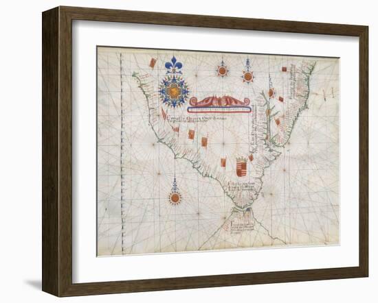 Map of South America and Strait of Magellan from Luis Lazaro's World Atlas, 1563-null-Framed Giclee Print