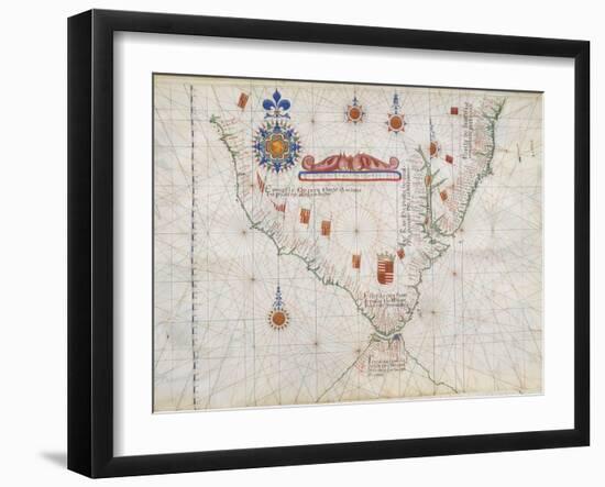 Map of South America and Strait of Magellan from Luis Lazaro's World Atlas, 1563-null-Framed Giclee Print