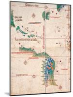 Map of South America and the Coastline of Brazil with parrots, 1502, Estense Library,Modena, Italy-null-Mounted Art Print