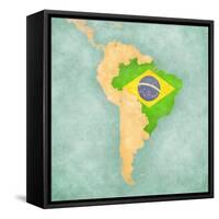 Map Of South America - Brazil (Vintage Series)-Tindo-Framed Stretched Canvas