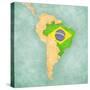 Map Of South America - Brazil (Vintage Series)-Tindo-Stretched Canvas