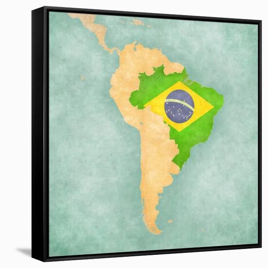 Map Of South America - Brazil (Vintage Series)-Tindo-Framed Stretched Canvas