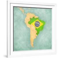 Map Of South America - Brazil (Vintage Series)-Tindo-Framed Art Print